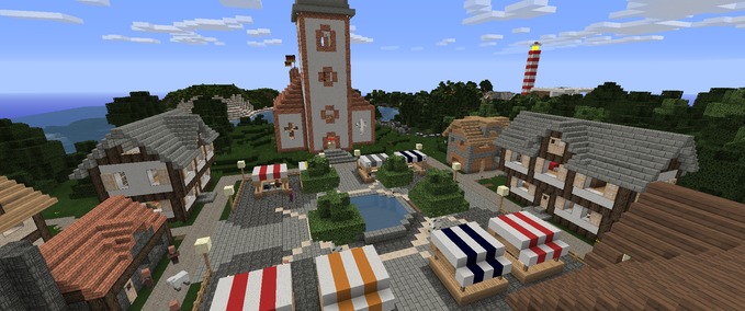Mods Mittelalter Dorf mit Kirch Hafen 2 Schiffe Minecraft mod