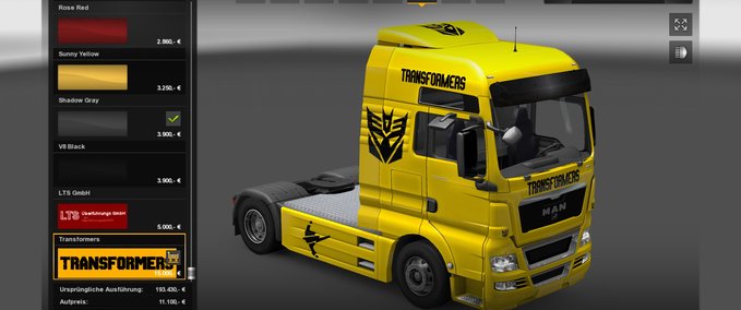 Skins MAN Tgx Transformers Eurotruck Simulator mod
