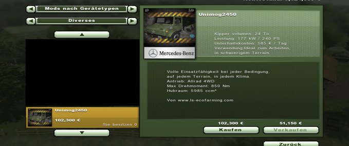 Mercedes Benz Unimog 2450L 6x6 Landwirtschafts Simulator mod