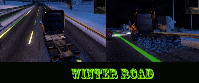 Mods Winter road with lights dividing lines Eurotruck Simulator mod