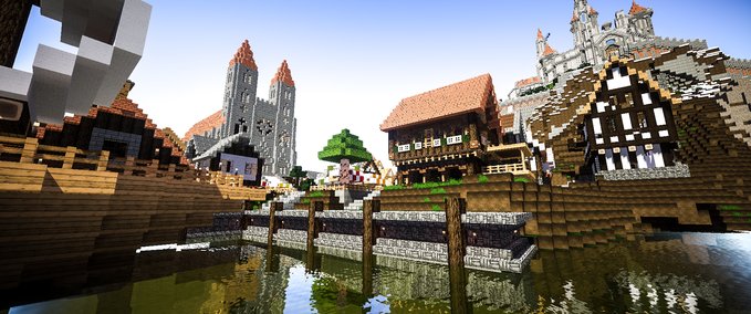 Maps Mittelalter Stadt mit Burg Minecraft mod