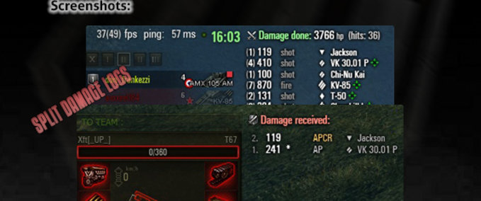 Damage Panels Xft DamagePanel + integrated hitlog v0.21 World Of Tanks mod