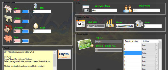Tools SimpleSaveGame Editor Landwirtschafts Simulator mod