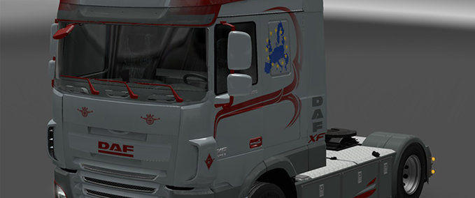 Skins Grau-roter Skin mit lackierten Spiegeln, Wischerarmen und Türgriffen für  den Daf XF Euro 6 von Ohaha Eurotruck Simulator mod