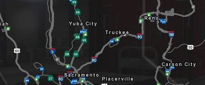 Maps US 50 & CA 99 V1.6.4 (with Project West 1.3.2) American Truck Simulator mod