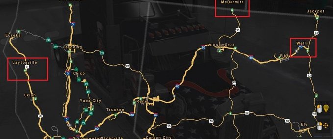 Maps Cities Expansion (McDermitt – Laytonville – Wells map) American Truck Simulator mod