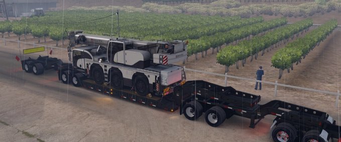 Trailer Long Oversized Trailer Magnitude 55l with a Load Off-road Crane American Truck Simulator mod