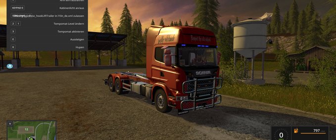 Scania V8 Hakenlift mit Schienentrailer Mod Image