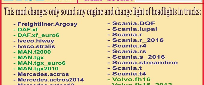 Sound 11 MOTOREN SOUNDS 1.31.X Eurotruck Simulator mod
