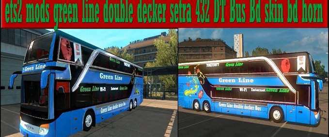 Sonstige Setra 432 DT Bus Double Decker "Green Line" + BD Skin + BD Horn  Eurotruck Simulator mod