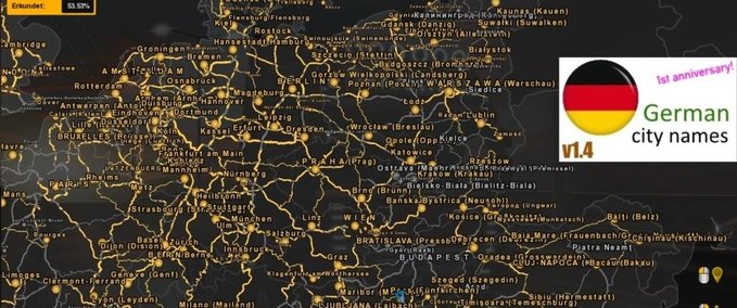 Maps Deutsche Städtenamen für fast alle Karten  Eurotruck Simulator mod