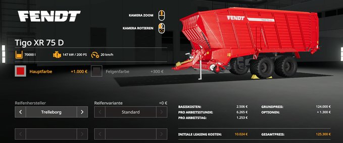 Ladewagen Fendt TigoXR75 Multicolor & Multifruit 70.000 l Landwirtschafts Simulator mod