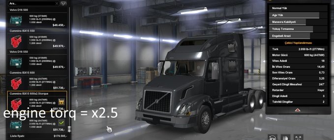 Mods [ATS] Tankvolumen + Motorleistung x 2.5 für alle LKWs 1.33.x American Truck Simulator mod