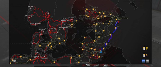 Maps TRANSPARENT GPS LINES 1.34.X Eurotruck Simulator mod