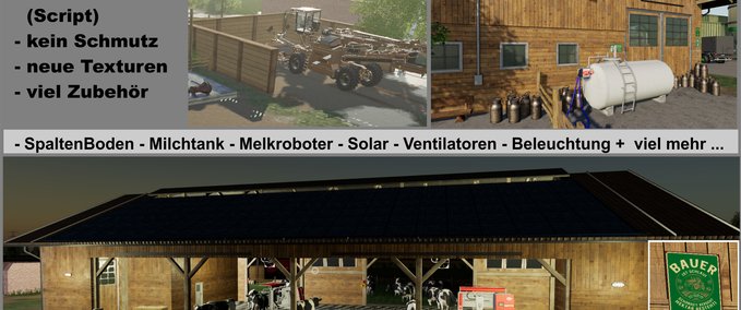 Buildings with Functions Cowshed 2000 without animal limit + no pollution + accessories Farming Simulator mod