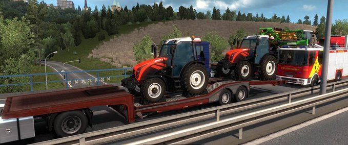 Trailer Anhängerpaket mit landwirtschaftlichen Maschinen im Sraßenverkehr 1.35.x Eurotruck Simulator mod