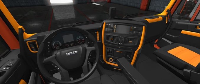 Interieurs Iveco Hi Way Schwarz - Oranges Interieur 1.35.x Eurotruck Simulator mod