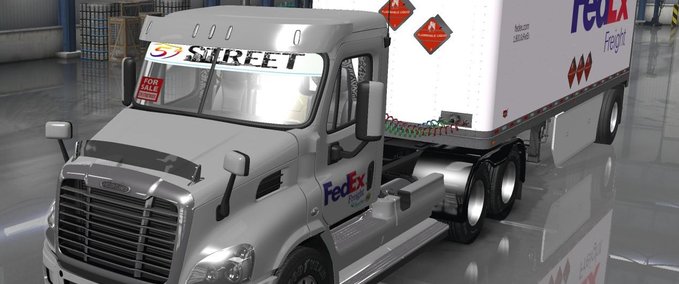 Trucks Fedex Official 28 Pup Trailer with Freightliner Day Cab Truck 1.35.x American Truck Simulator mod