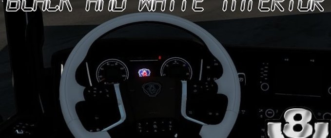 Interieurs Scania 2016 Schwarz - Weißes Interieur 1.35.x Eurotruck Simulator mod