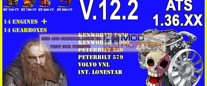 Mods Pack Leistungsstarke Motoren + Getriebe V.12.2 für ATS 1.36.XX American Truck Simulator mod