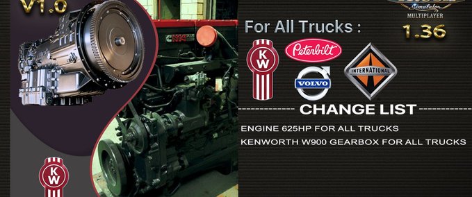 Anbauteile Kenworth W900 625HP, Getriebe für Daf Trucks V1.0 für Multiplayer ATS American Truck Simulator mod