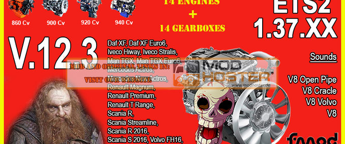 Sonstige Packen Sie leistungsstarke Motoren + Getriebe V.12.3 für ETS2 1.37.XX Eurotruck Simulator mod