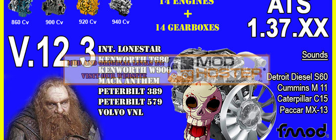 Mods Pack Powerful Engines + Gearboxes V.12.3 for ATS 1.37.XX American Truck Simulator mod