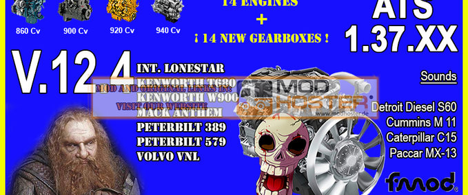 Mods Packen Sie leistungsstarke Motoren + Getriebe V.12.4 für ATS 1.37.XX American Truck Simulator mod