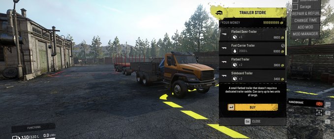 Manual stock trucks with mini crane can now have trailers SnowRunner mod