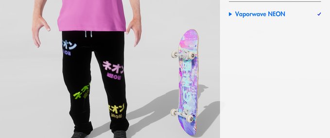 Gear Vaporwave Neon clothes, griptape and deck Skater XL mod