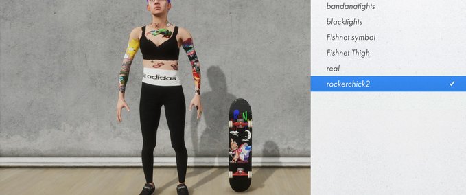 Pants black female tights and some new tatts added Skater XL mod
