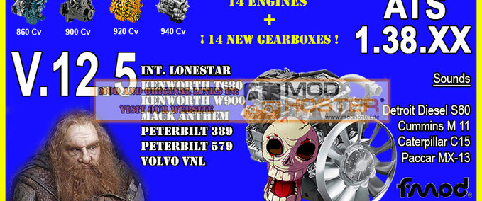 Other Pack Powerful engines + gearboxes V.12.5 for ATS 1.38.XX Eurotruck Simulator mod