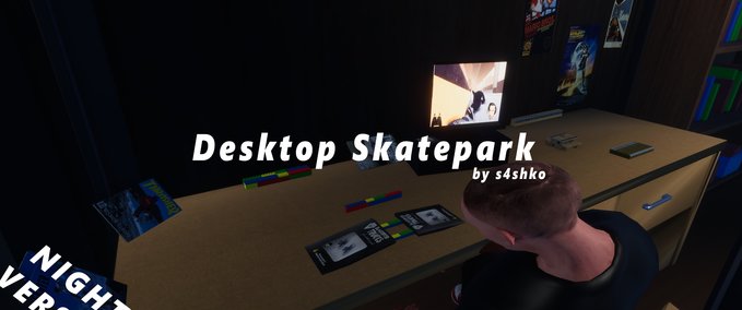 Map Desktop Skatepark by s4shko (night) Skater XL mod