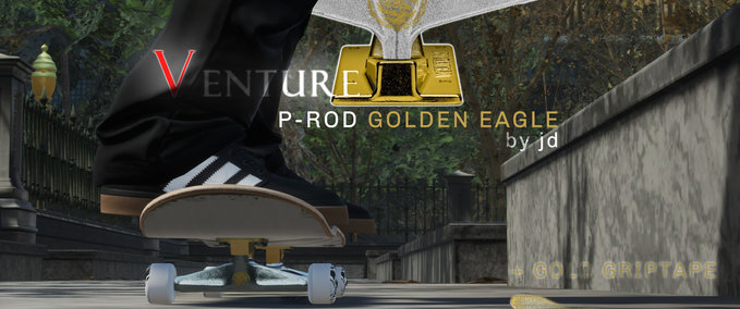 Gear Venture "Golden Eagle" Trucks + Gold Griptape Skater XL mod