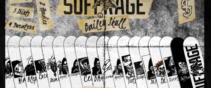 Fakeskate Brand Suffrage Skateboards: Bailey Skull Pack Skater XL mod