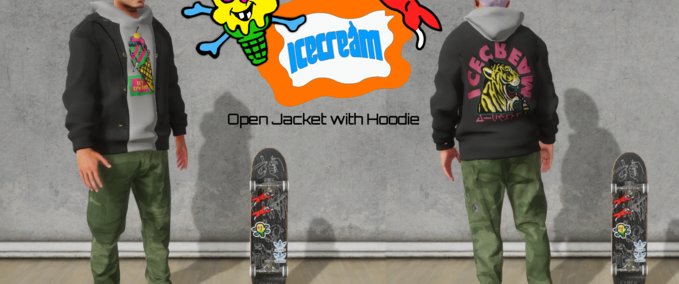 Real Brand Icecream- Open Jacket With Hoodie Skater XL mod