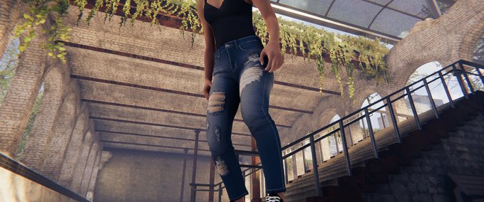 Pants Female Ripped Jeans for all skintones. Skater XL mod