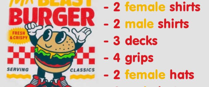 Gear MrBeast Burgers Merch Skater XL mod