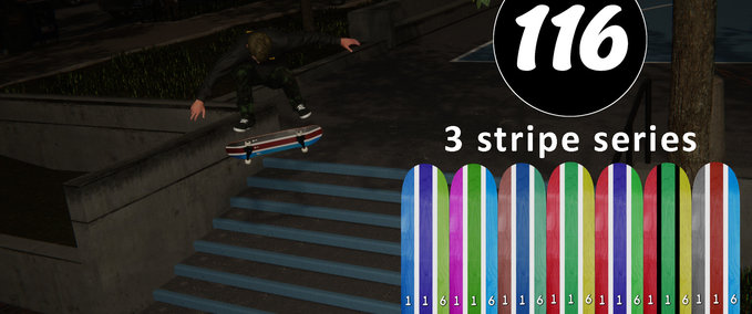 Fakeskate Brand 116 Skateboards 3 stripe board pack Skater XL mod