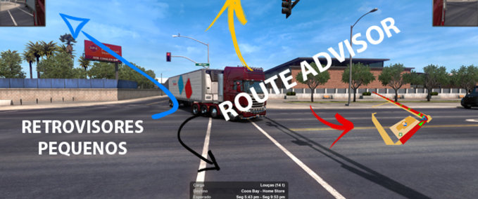 Trucks ROUTE ADVISOR AND RETROVISORS  American Truck Simulator mod