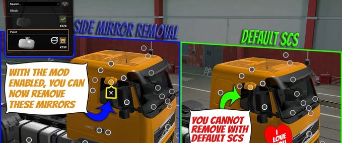 Trucks Side Mirror Removal  Eurotruck Simulator mod