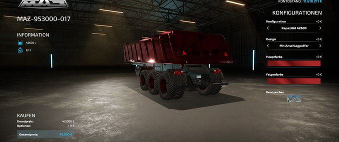 Other trailers MAZ Tipper MultiColor|MultiFruit|Capacity selection Farming Simulator mod