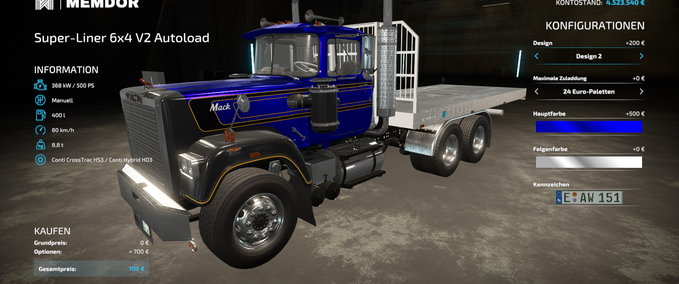 Trucks MACK Super-Liner 6x4 Autoload Farming Simulator mod