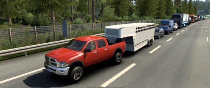 Trucks Dodge Ram 2500 + Hauler + Livestock Anhänger im Straßenverkehr [1.43.x] Eurotruck Simulator mod