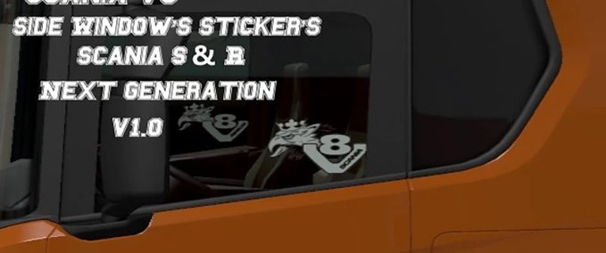 Trucks Scania V8 Side Windows Stickers Scania S&R Next Generation  Eurotruck Simulator mod