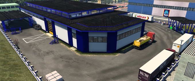 Mods BIG GARAGE SKIN COMPANY BLUE TM Global Transport by maury79 Eurotruck Simulator mod