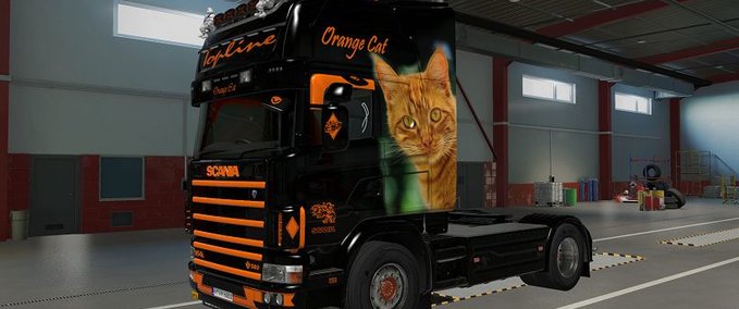 Trucks RJL Scania 4 Series Topline Orange Cat Airbrush Skin  Eurotruck Simulator mod