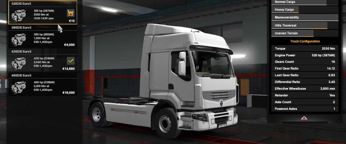 Trucks Renault Premium 520HP Engine Eurotruck Simulator mod