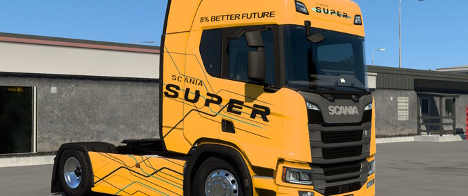 Scania R high and normal cabin, changeable base color, 4x, 6xshort, 6xlong sideskirts New Super R Skin  Mod Image