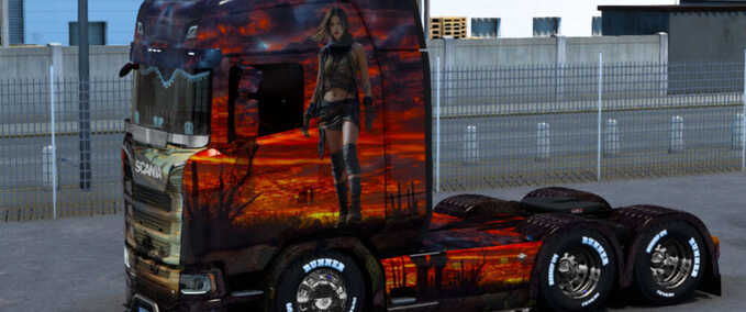 Trucks Scania Desert Fire Woman Skin Eurotruck Simulator mod